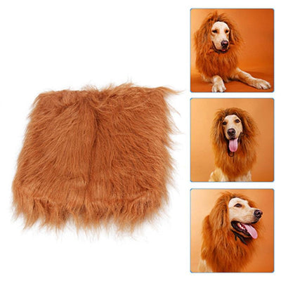 HKM-728979 Pet Lion Mane Wig Costume for Dogs and Cats - Warm Winter Apparel with Ear Detail, Adjustable Size