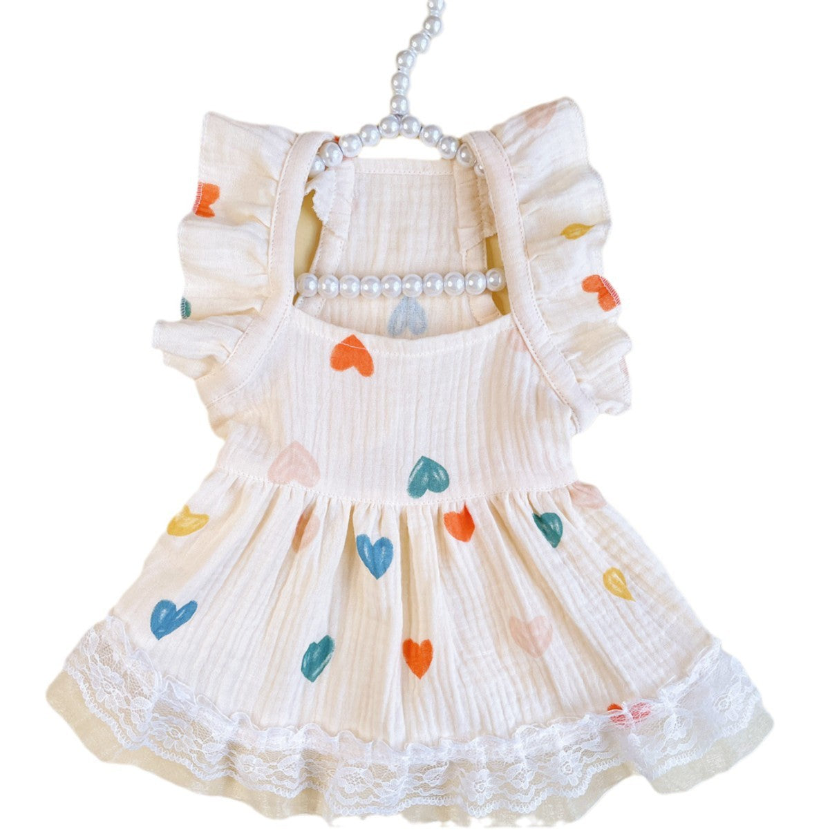 HKM-7291581 Light Yellow Baby Cotton Yarn Dress with Love Heart Design and Flying Sleeves, Casual Style, Sizes XS-XXL