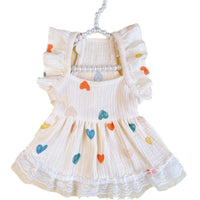 HKM-7291581 Light Yellow Baby Cotton Yarn Dress with Love Heart Design and Flying Sleeves, Casual Style, Sizes XS-XXL