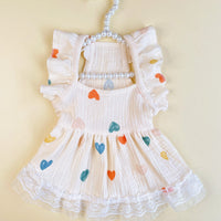 HKM-7291581 Light Yellow Baby Cotton Yarn Dress with Love Heart Design and Flying Sleeves, Casual Style, Sizes XS-XXL