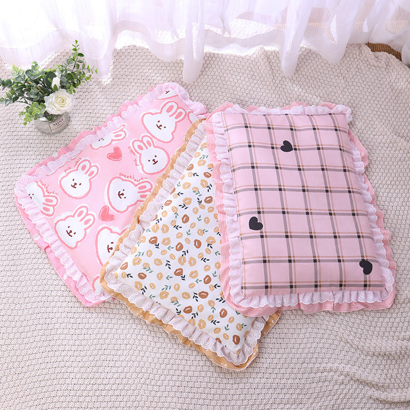 HKM-7292861 Cozy Three-Piece Cat Mattress and Blanket Set for Pets - Soft Cotton Bed with Stylish Patterns