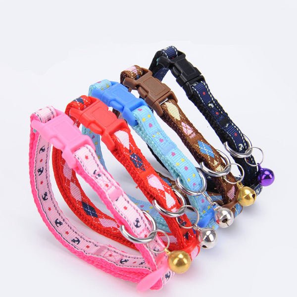 HKM-7292989 Fashionable Geometry Print Dog Collar with Bell - Adjustable Cloth Design for Cats and Dogs