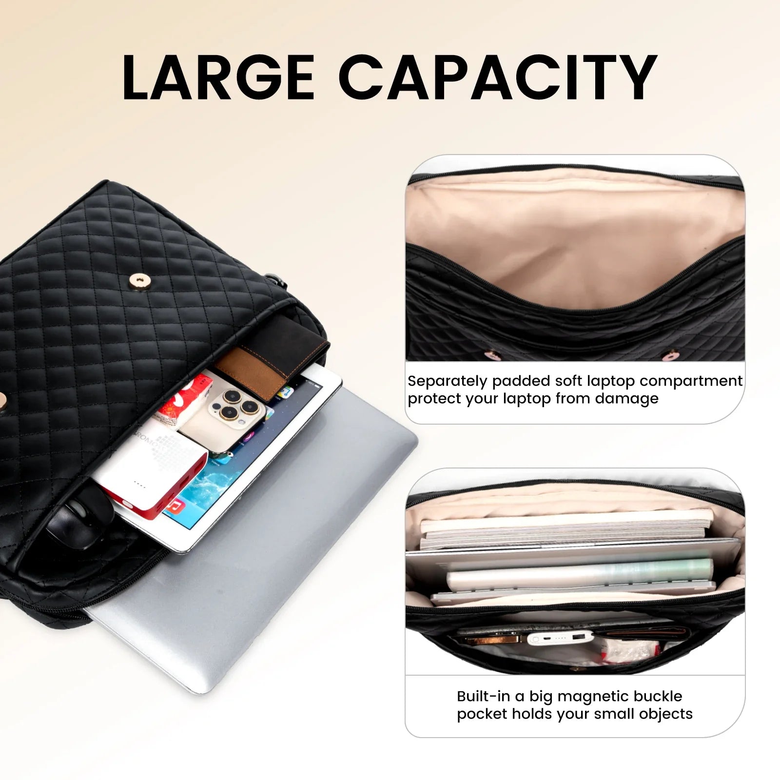 HKM-729299 Stylish PU Leather Waterproof Laptop Bag for Office Use - Tote Messenger Briefcase