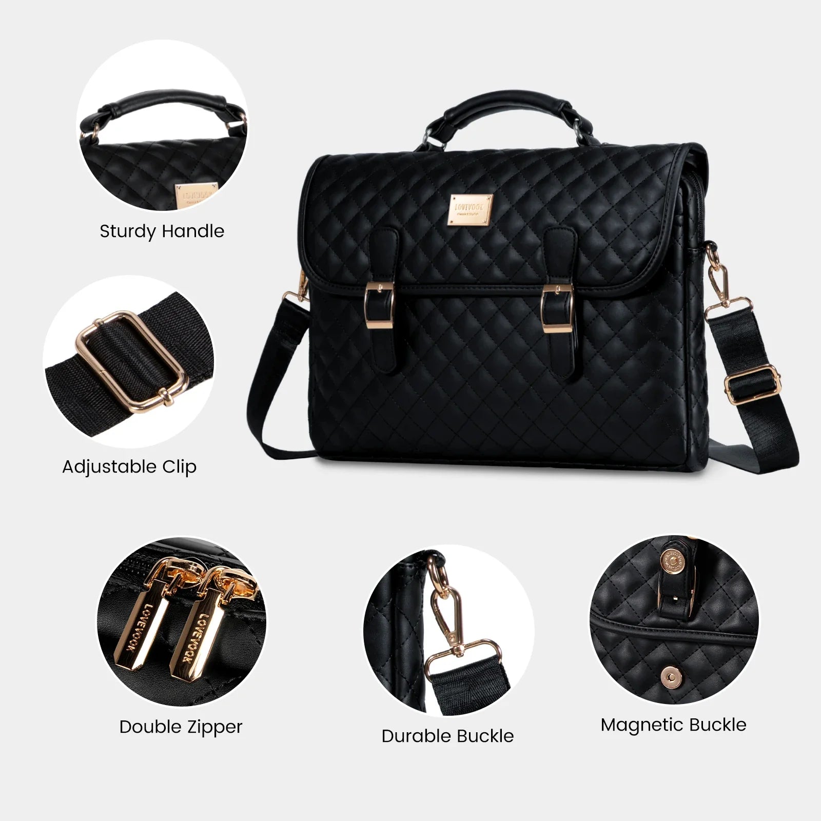 HKM-729299 Stylish PU Leather Waterproof Laptop Bag for Office Use - Tote Messenger Briefcase