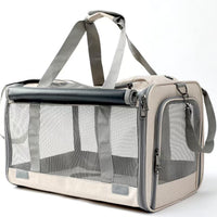 HKM-7293245 Beige Portable Dog and Cat Carrier Bag with Large Capacity and Breathable Design