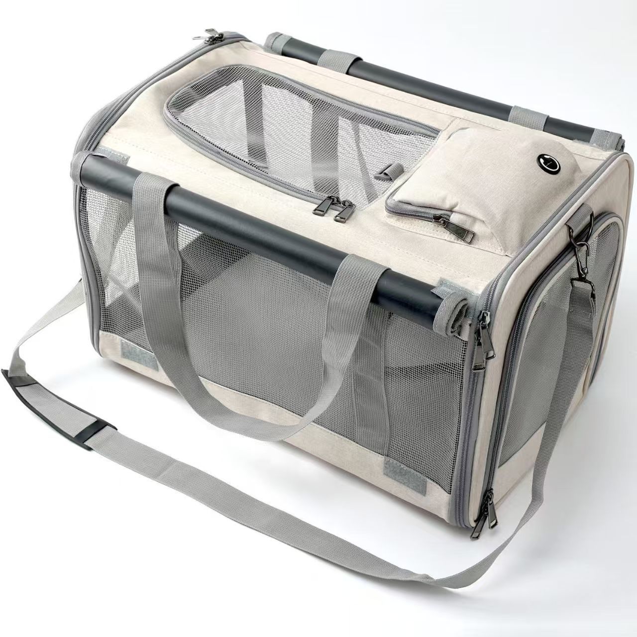 HKM-7293245 Beige Portable Dog and Cat Carrier Bag with Large Capacity and Breathable Design