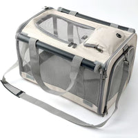 HKM-7293245 Beige Portable Dog and Cat Carrier Bag with Large Capacity and Breathable Design