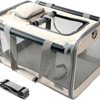HKM-7293245 Beige Portable Dog and Cat Carrier Bag with Large Capacity and Breathable Design