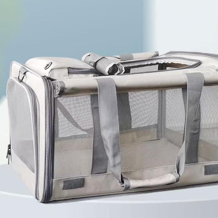 HKM-7293245 Beige Portable Dog and Cat Carrier Bag with Large Capacity and Breathable Design