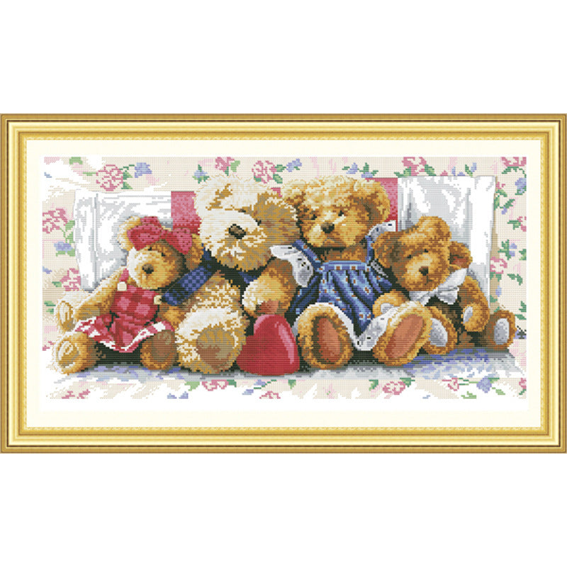 HKM-729427 Bear Cross Stitch Kit with Eco-Friendly Materials - Includes Canvas, Thread, Needle, and Pattern Guide
