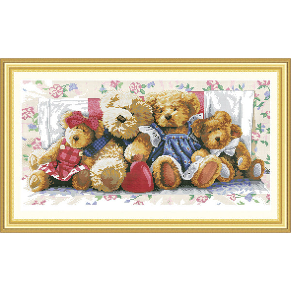 HKM-729427 Bear Cross Stitch Kit with Eco-Friendly Materials - Includes Canvas, Thread, Needle, and Pattern Guide