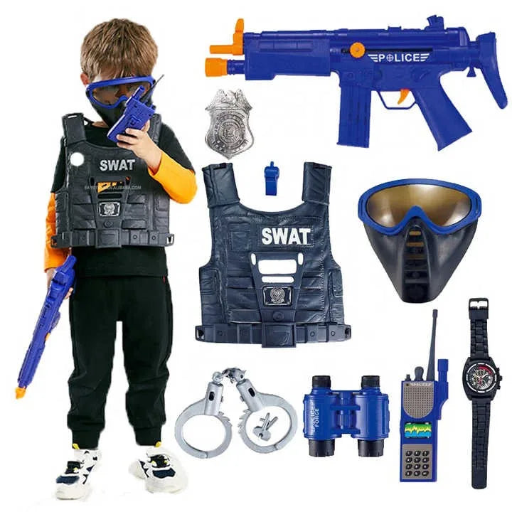 HKM-729427 Police Officer Costume Play Set for Kids - Role Playing Game Set with Accessories