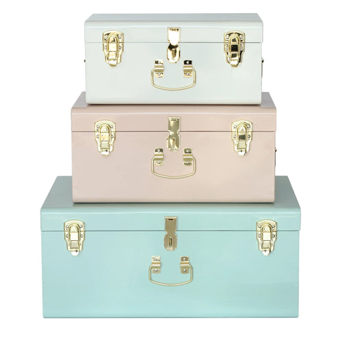 HKM-729491 Metal-Accented Storage Trunk Box for Organised Home Storage Solutions