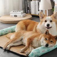 HKM-7295037 Summer Pet Nest and Cooling Mat - Double-Sided Lemon & Dinosaur Designs, Available in S, M, L