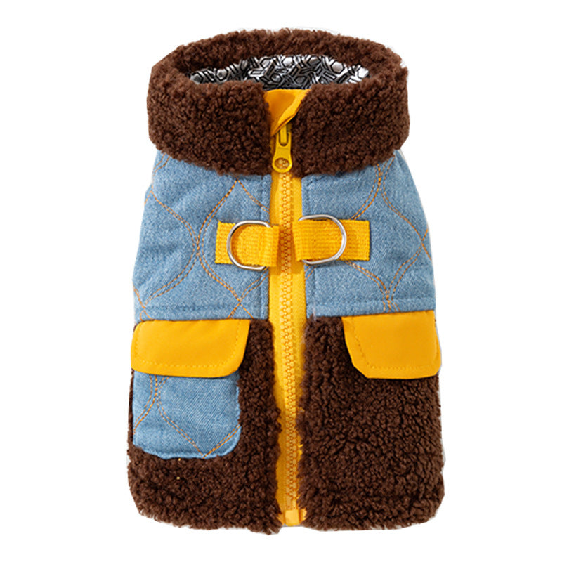 HKM-7295549 Quilted Denim Color-Blocking Vests with Sherpa Lining for Cats and Small Dogs