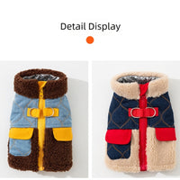 HKM-7295549 Quilted Denim Color-Blocking Vests with Sherpa Lining for Cats and Small Dogs