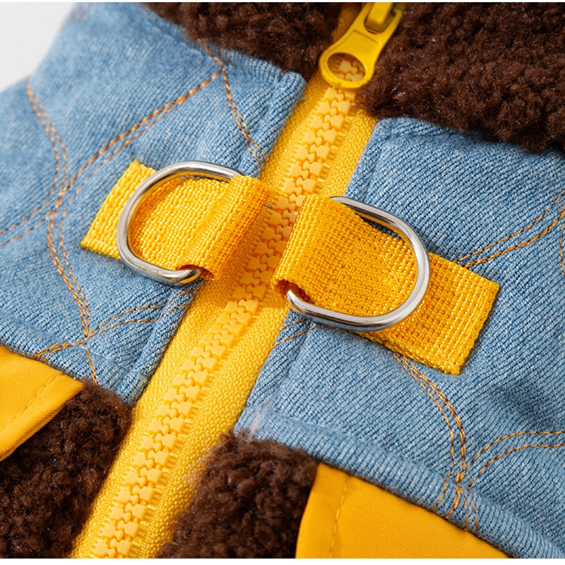 HKM-7295549 Quilted Denim Color-Blocking Vests with Sherpa Lining for Cats and Small Dogs