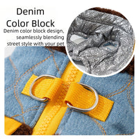 HKM-7295549 Quilted Denim Color-Blocking Vests with Sherpa Lining for Cats and Small Dogs