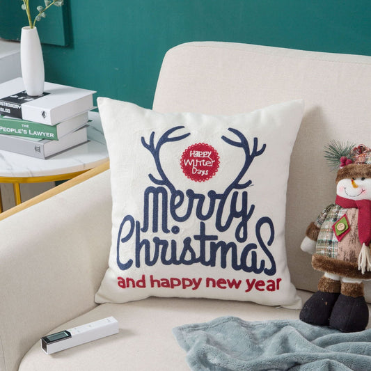 HKM-729555 Christmas Embroidery Pillow Case - 45x45cm Cotton Covers in Mixed Color Designs
