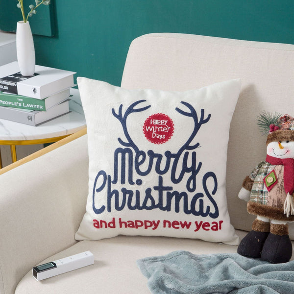 HKM-729555 Christmas Embroidery Pillow Case - 45x45cm Cotton Covers in Mixed Color Designs