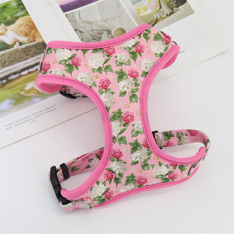 HKM-7296061 Traction Rope Vest with Cute Floral Design in Purple, Orange, Pink, and Green - Polyester, Multiple Sizes Available