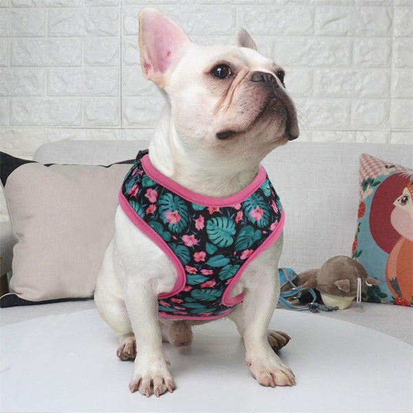 HKM-7296061 Traction Rope Vest with Cute Floral Design in Purple, Orange, Pink, and Green - Polyester, Multiple Sizes Available
