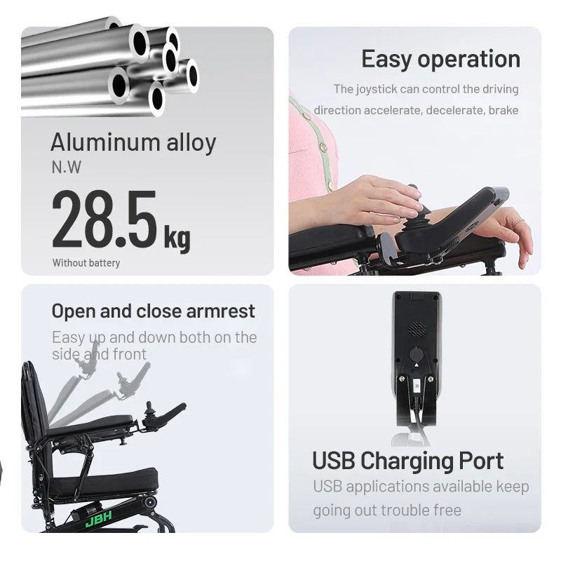 HKM-729619 Lightweight Portable Electric Wheelchair with 20km Driving Range and 120kg Capacity