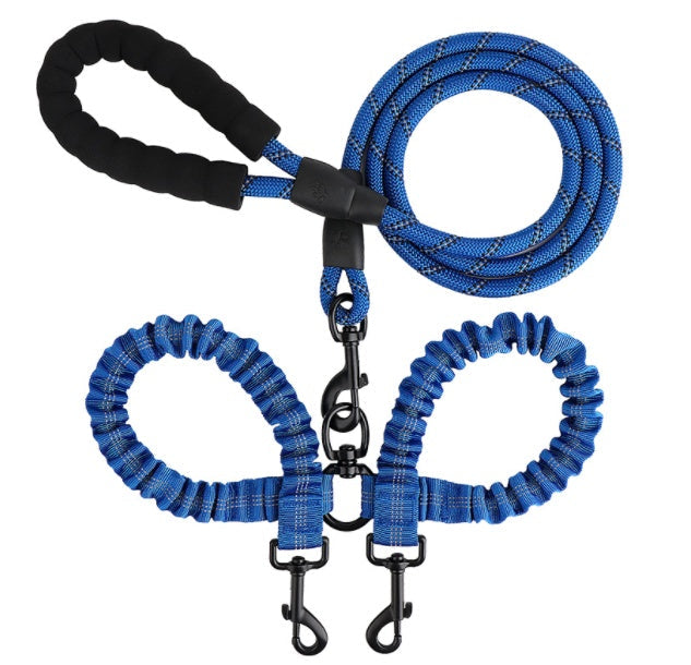HKM-7296573 Reflective Polyester Double Drag Traction Rope for Pets - 150CM Long, 2.5CM Wide
