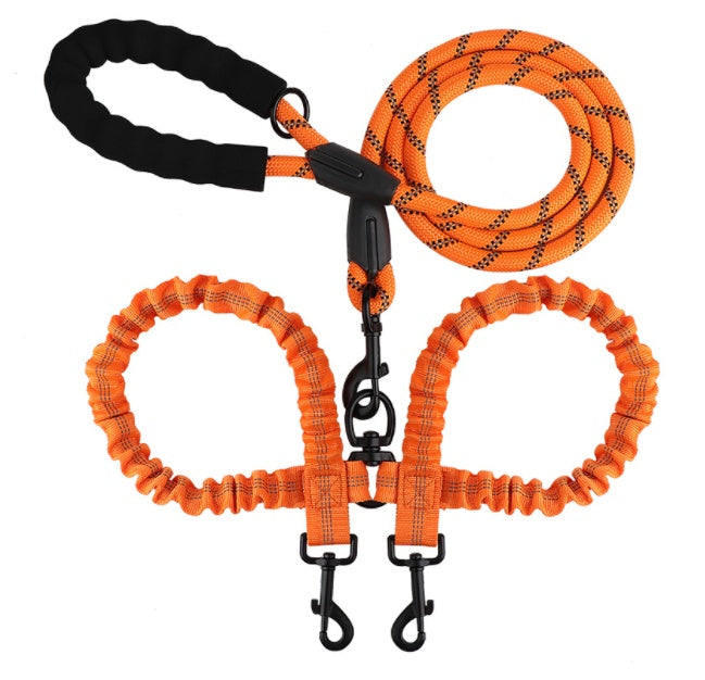 HKM-7296573 Reflective Polyester Double Drag Traction Rope for Pets - 150CM Long, 2.5CM Wide
