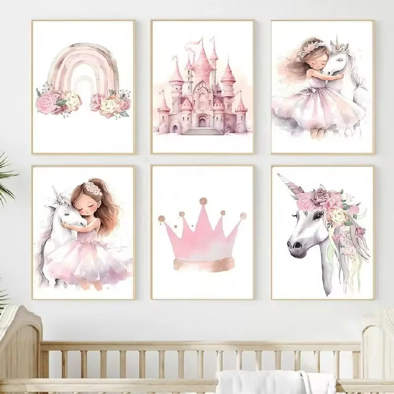 HKM-729683 Rainbow Castle Crown Canvas Art - Decorative Wall Painting Featuring Animals, Landscapes, and Abstract Designs (30x40cm, 40x50cm)