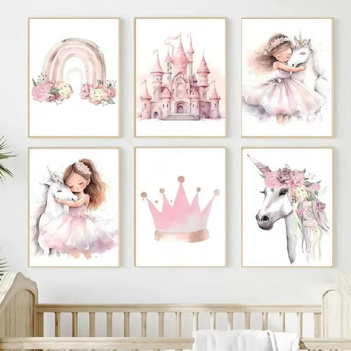 HKM-729683 Rainbow Castle Crown Canvas Art - Decorative Wall Painting Featuring Animals, Landscapes, and Abstract Designs (30x40cm, 40x50cm)