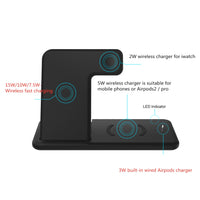 HKM-729811 4-in-1 Wireless Charger Station for iPhone, Apple Watch, and AirPods – Fast Charging Stand, Qi-Certified, Black/White