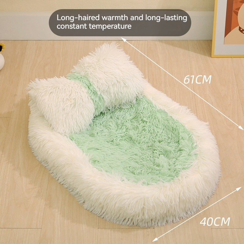 HKM-7298621 Long Wool Oval Pet Bed - Warm Cat and Dog Nest in Various Colors and Quilted Options