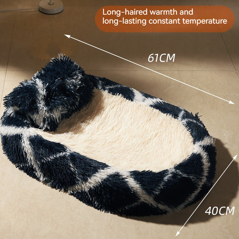 HKM-7298621 Long Wool Oval Pet Bed - Warm Cat and Dog Nest in Various Colors and Quilted Options