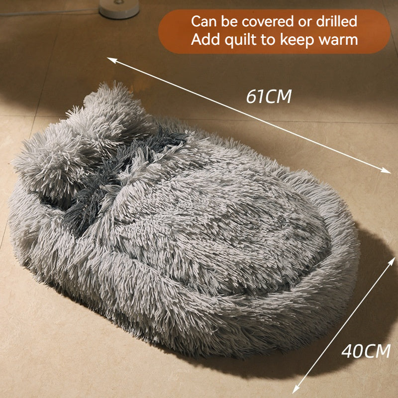 HKM-7298621 Long Wool Oval Pet Bed - Warm Cat and Dog Nest in Various Colors and Quilted Options