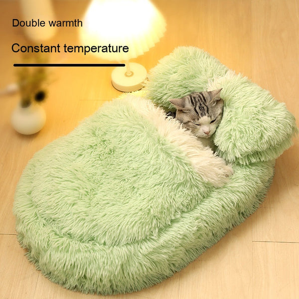 HKM-7298621 Long Wool Oval Pet Bed - Warm Cat and Dog Nest in Various Colors and Quilted Options