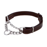 HKM-7298749 Cowhide Semi-Controlled P Chain Collar for Small Dogs - Black and Brown Options