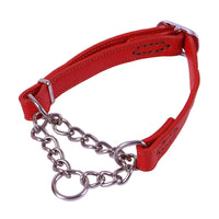 HKM-7298749 Cowhide Semi-Controlled P Chain Collar for Small Dogs - Black and Brown Options