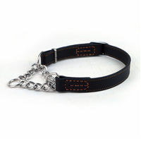 HKM-7298749 Cowhide Semi-Controlled P Chain Collar for Small Dogs - Black and Brown Options