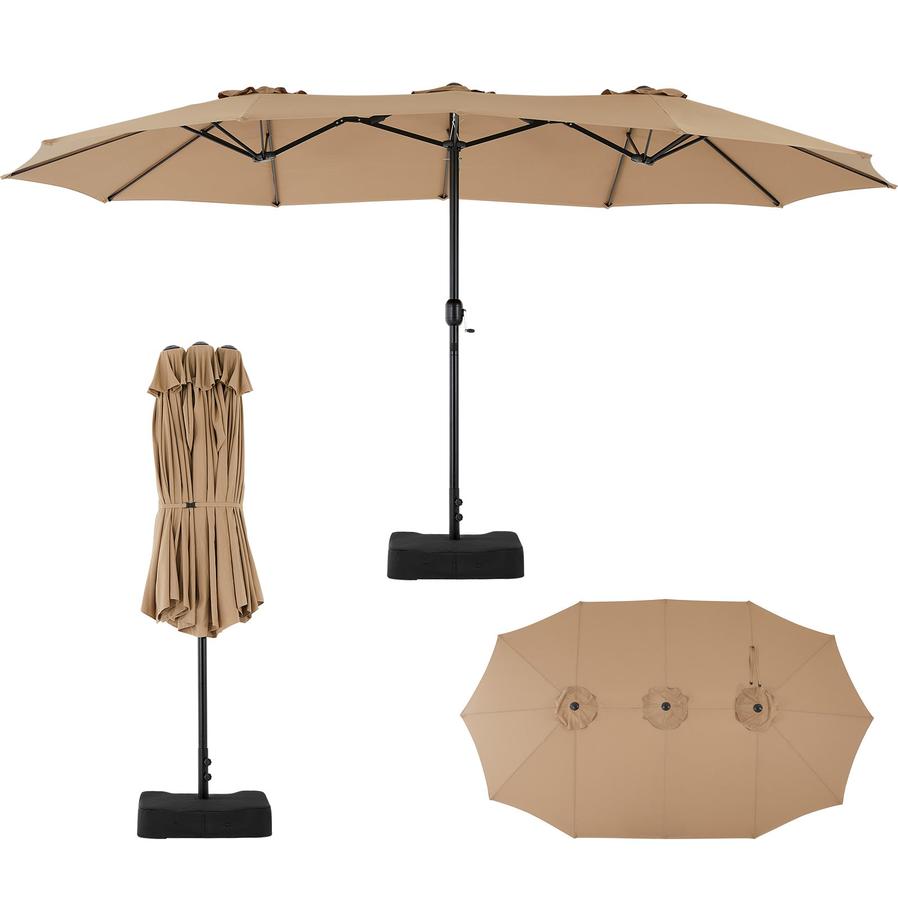 HKM-729939 15ft Rectangular Patio Umbrella with Base for Stylish Outdoor Shade