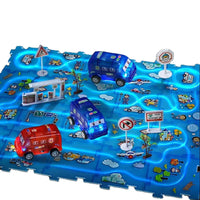 HKM-730003 Luminous Educational Jigsaw Puzzle Slot Car Track Set for Kids, DIY Electric Railcar Assembly Toy