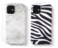 HKM-730003 Zebra Pattern Plush Phone Case for iPhone Models - Soft Mink Winter Protection