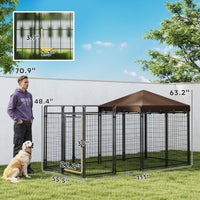 HKM-7300413 Outdoor Dog Kennel with Waterproof Canopy for Medium to Large Dogs - Heavy-Duty Steel Construction