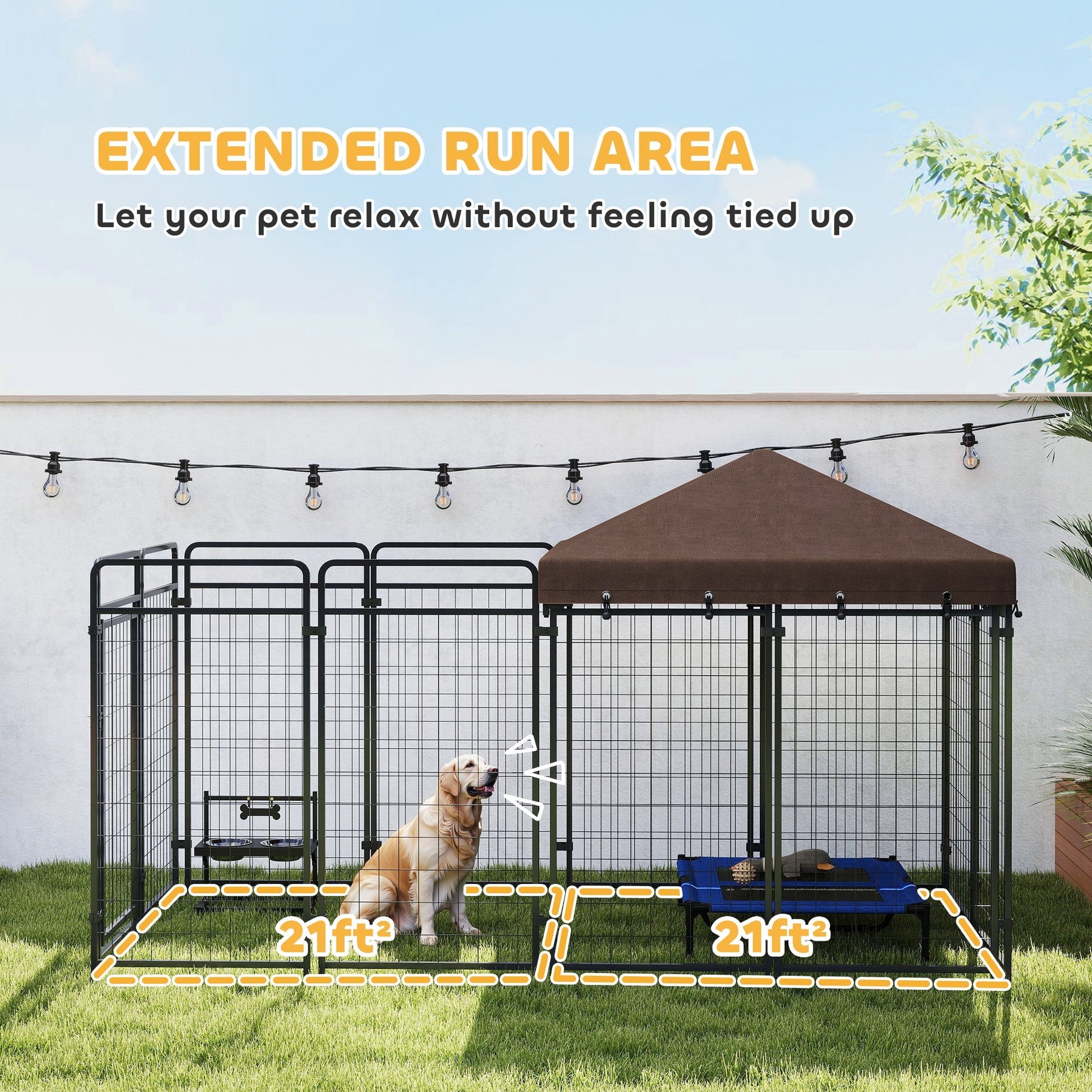 HKM-7300413 Outdoor Dog Kennel with Waterproof Canopy for Medium to Large Dogs - Heavy-Duty Steel Construction