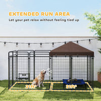 HKM-7300413 Outdoor Dog Kennel with Waterproof Canopy for Medium to Large Dogs - Heavy-Duty Steel Construction