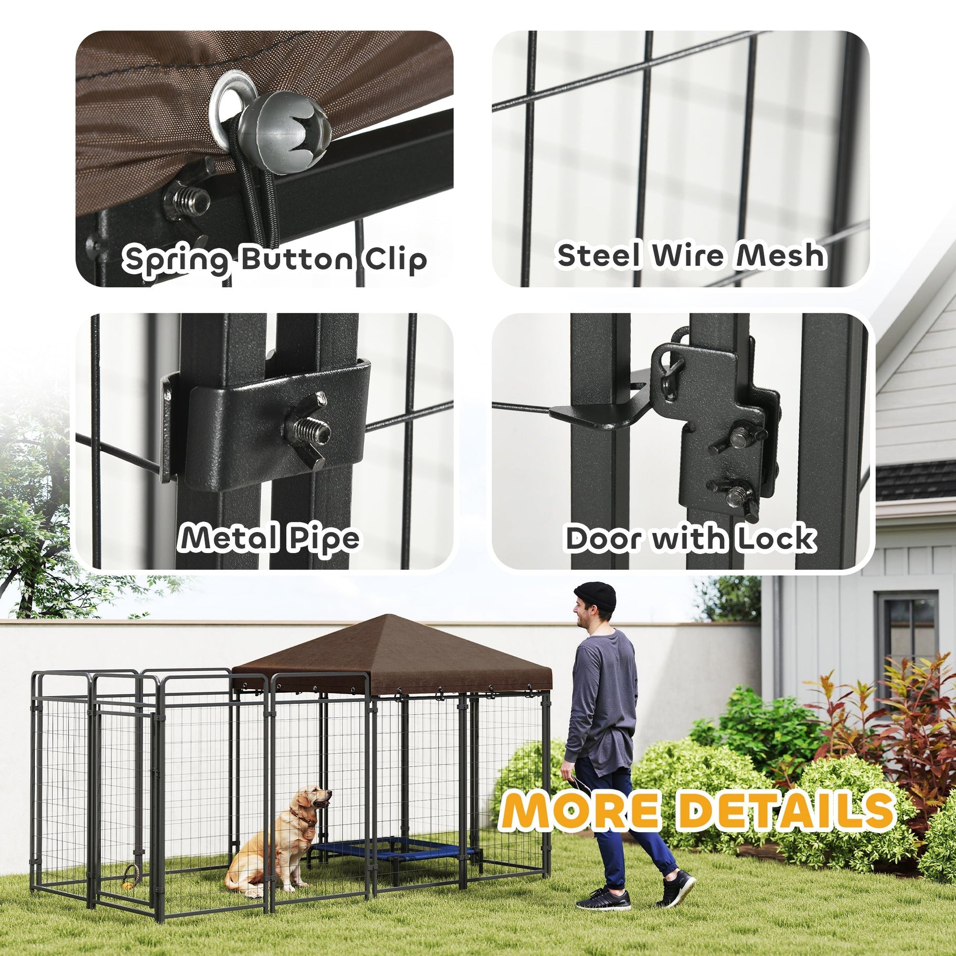 HKM-7300413 Outdoor Dog Kennel with Waterproof Canopy for Medium to Large Dogs - Heavy-Duty Steel Construction