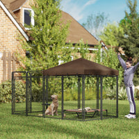 HKM-7300413 Outdoor Dog Kennel with Waterproof Canopy for Medium to Large Dogs - Heavy-Duty Steel Construction
