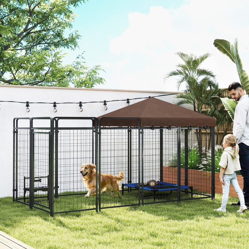 HKM-7300413 Outdoor Dog Kennel with Waterproof Canopy for Medium to Large Dogs - Heavy-Duty Steel Construction