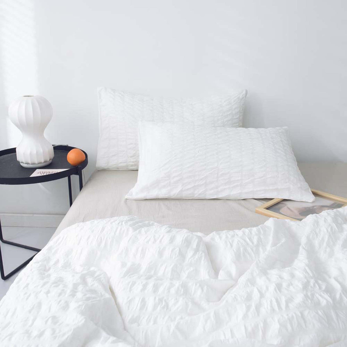 HKM-730067 Washed Cotton Seersucker Bedding Set - 3 Piece King Size Quilt Cover with Pillowcases