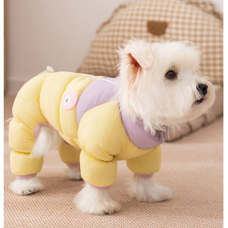 HKM-7301309 Cozy Color-Blocked Puffer Jacket for Small Dogs and Cats - Warm Cotton-Padded Winter Jumpsuit